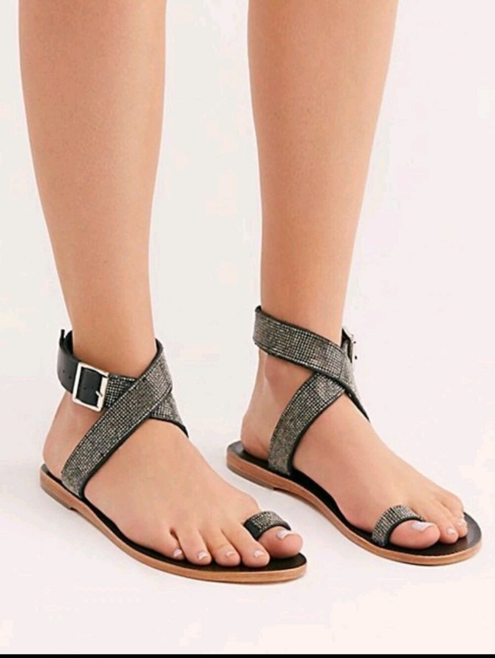 Free People Women's Sunset Cruise Studded Sandals Size US 8 Beaded Criss Cross